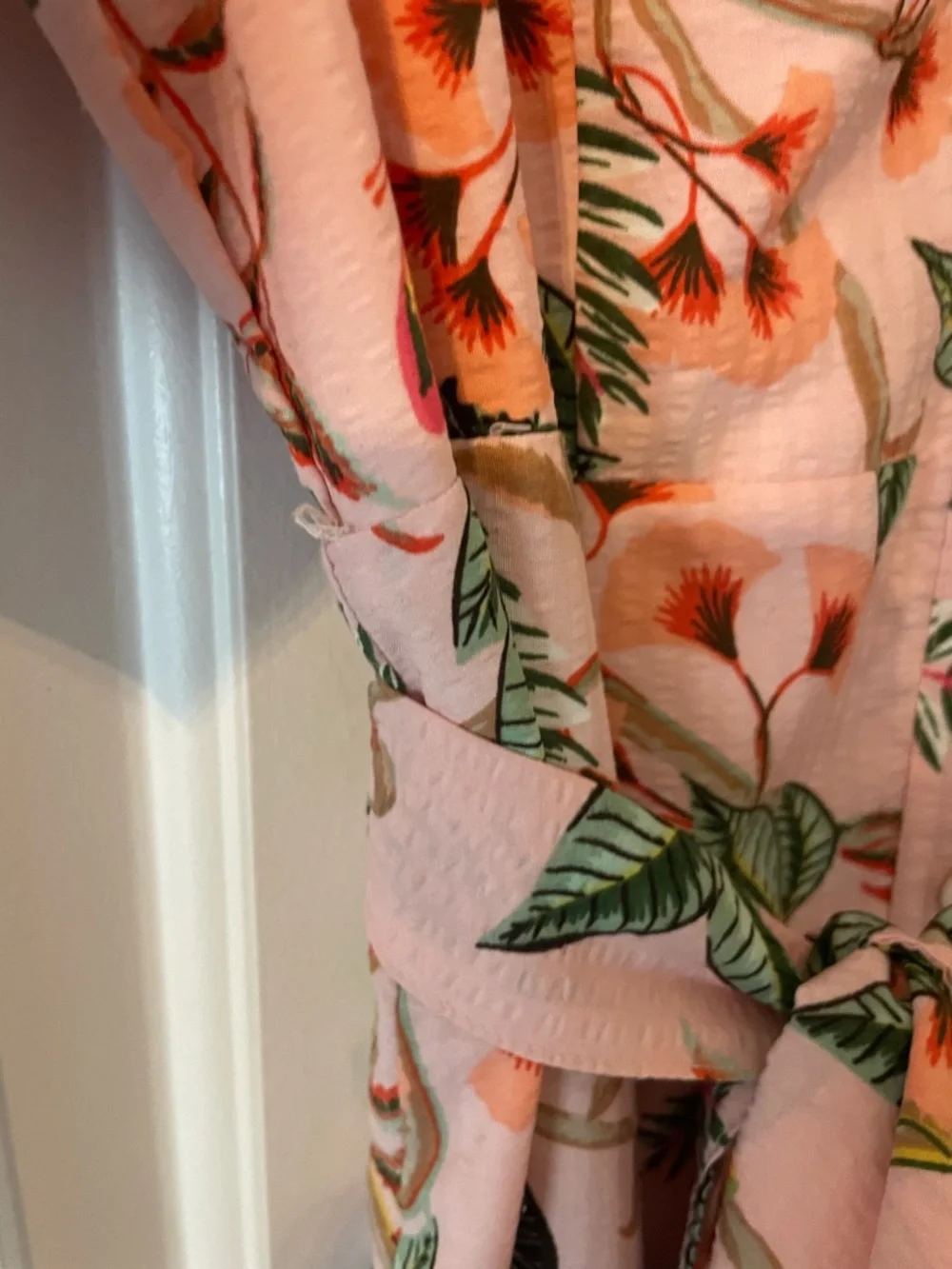 LOFT Pink Floral Wrap-Style Midi Dress with Tie - Picture 2 of 2